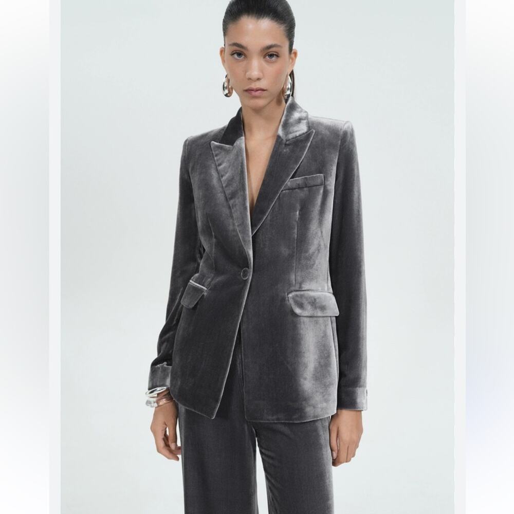 MANGO Selection Silver Velvet Suit Jacket Size XS
